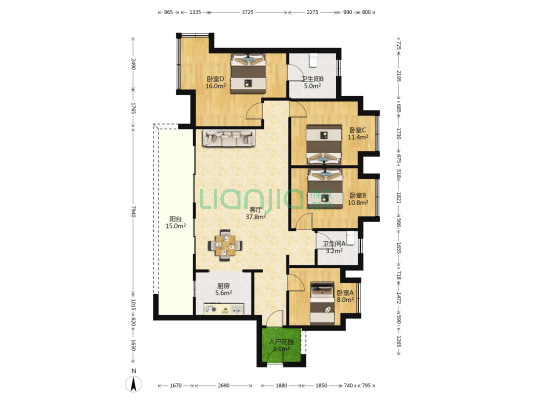 华润置地公园九里琅悦A区 4室1厅2卫 141平方