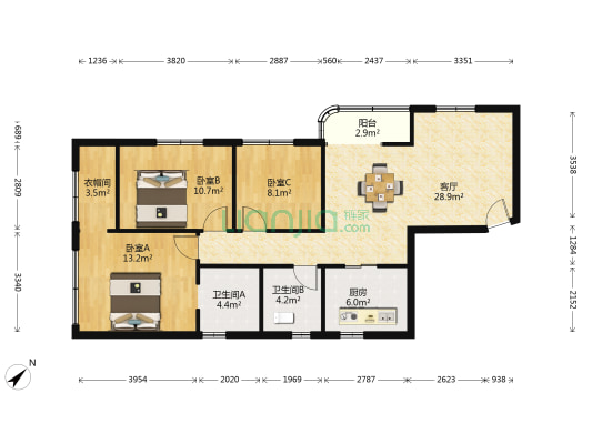 东宝大厦 3室1厅2卫 114平方