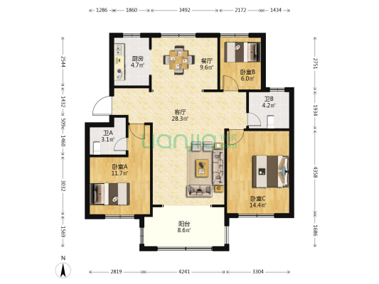 海洲街道民和小区西区 3室2厅2卫 106平方