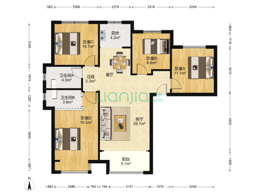 锦绣山河玉福园 4室1厅2卫 123平方