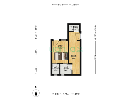 嫩江路 2室0厅2卫 22平方