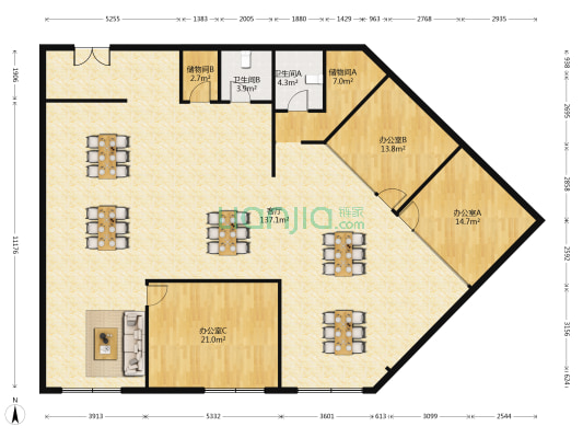 南方大厦 3室1厅2卫 300平方