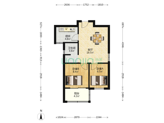 滨湖润园北区 2室1厅1卫 62平方