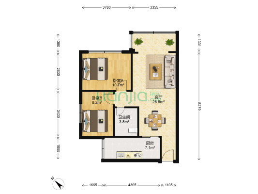 大观里3号院 2室1厅1卫 67平方