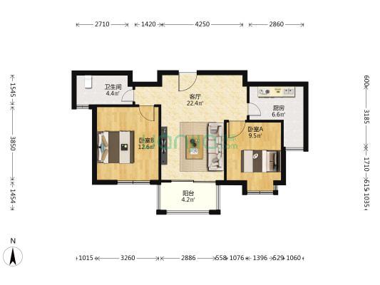 外冈景苑 2室1厅1卫 81平方