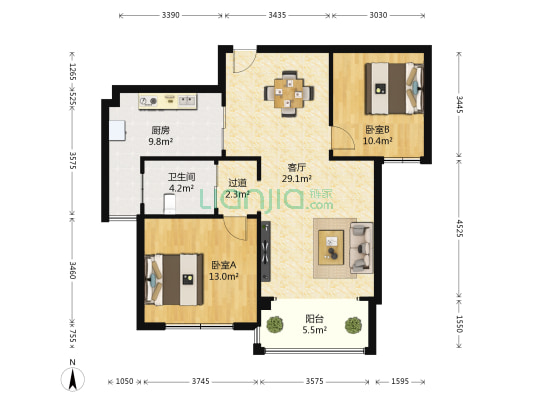 天邦紫金苑 2室1厅1卫 89平方