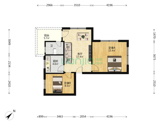市建材宿舍大楼 2室1厅1卫 55平方
