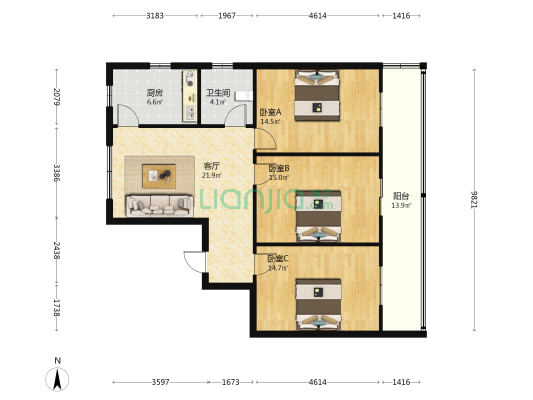 滨江东路98号 3室1厅1卫 99平方