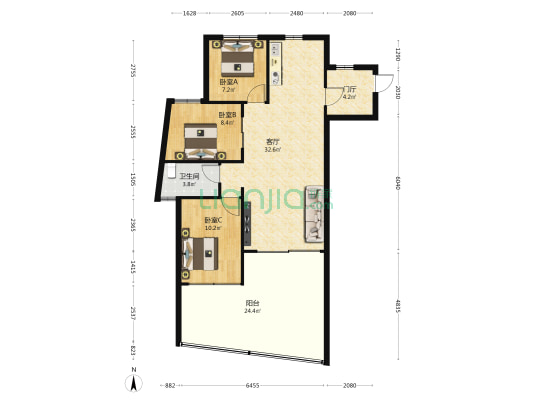 北京城建·海云家园 3室1厅1卫 82平方