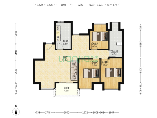 首创禧悦雅苑 3室1厅1卫 122平方