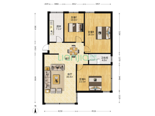 人民东路住宅 3室1厅1卫 109平方