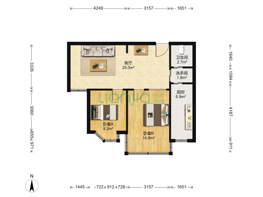 仙林苑 2室1厅2卫 80平方