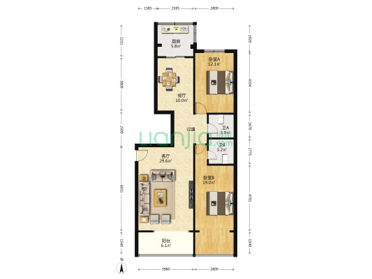 兆烽嘉园 2室2厅2卫 125平方