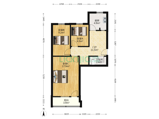 红色家园西院 3室0厅1卫 64平方