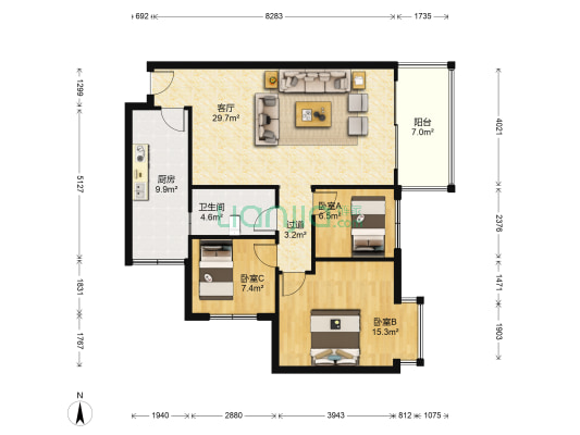 天使花园 3室1厅1卫 99平方
