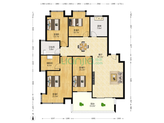 东华锦城 4室1厅1卫 159平方