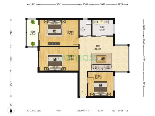 民德街 3室1厅1卫 100平方