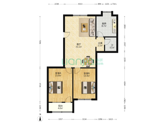 新富城小区 2室1厅1卫 101平方