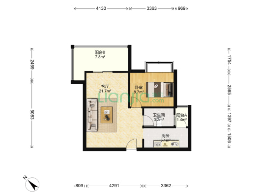 东升国瑞 1室1厅1卫 61平方