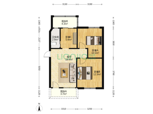 地质大院 3室1厅1卫 68平方