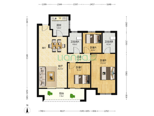 五星苑二期 3室1厅2卫 112平方