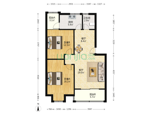 四季阳光 2室2厅1卫 84平方