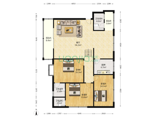 玫瑰园一公寓 3室1厅3卫 140平方