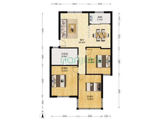 金城小区 3室1厅1卫 96平方