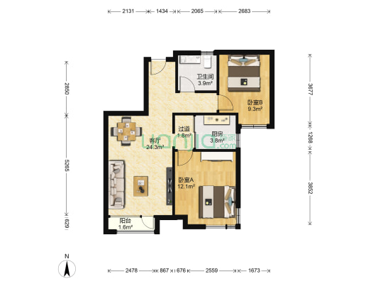 万科城纽约街区 2室1厅1卫 78平方