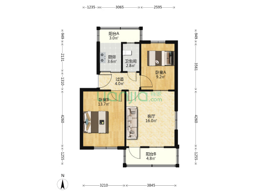 省高级法院宿舍 2室1厅1卫 66平方