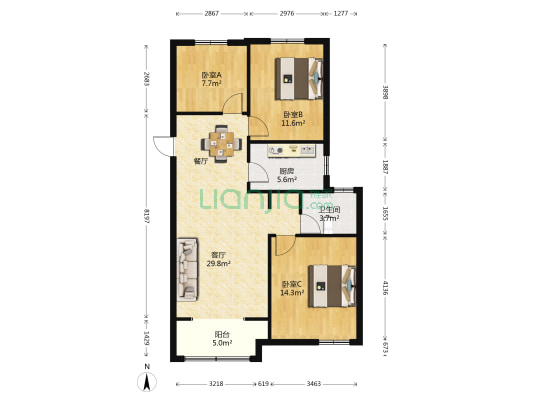 玉兰苑 3室1厅1卫 104平方