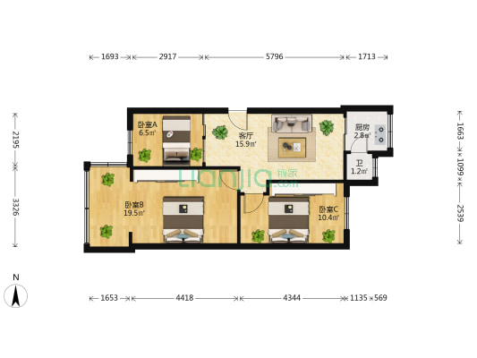 沙朗巷 3室1厅1卫 67平方