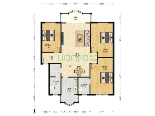 华阳佳苑 3室1厅2卫 133平方