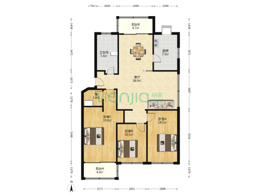 中山桥社区 3室1厅1卫 130平方