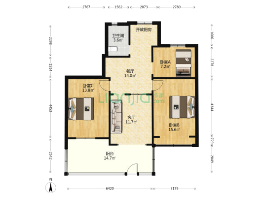 寿光市实验中学家属楼 3室2厅1卫 82平方
