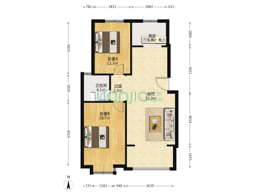 奥华蓝郡 2室1厅1卫 91平方