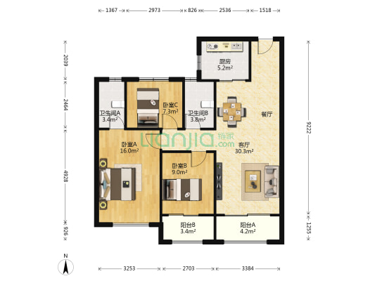 碧桂园凤凰城·豪园 3室1厅2卫 128平方