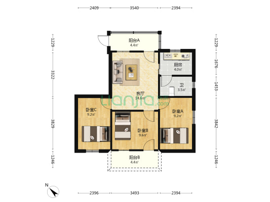 朝新横巷 3室1厅1卫 69平方