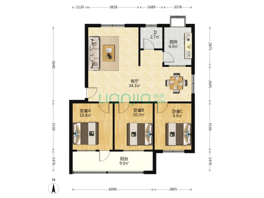 省粮油运输公司宿舍 3室1厅1卫 96平方