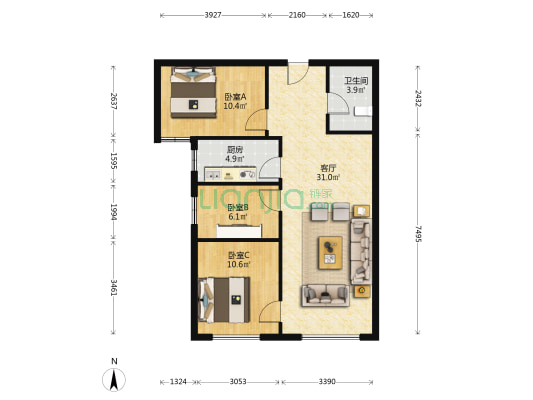 新干线 楼栋位置好 楼间距大 全天采光 视野开阔-户型图