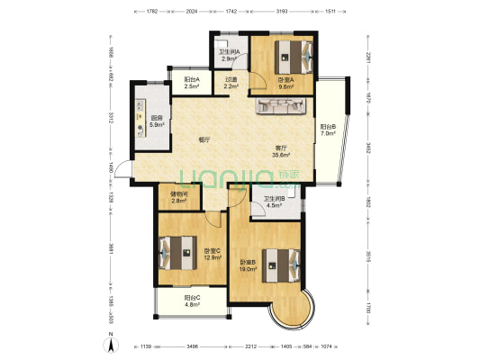 武夷绿洲品兰苑 3室1厅2卫 142平方