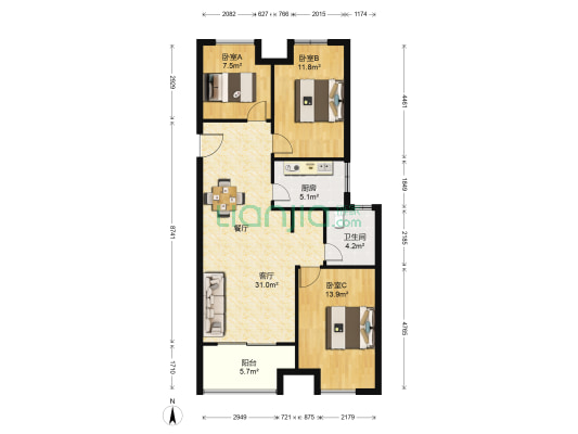 华都锦城·幸福里 3室1厅1卫 100平方