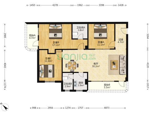 顺华居 3室1厅2卫 101平方