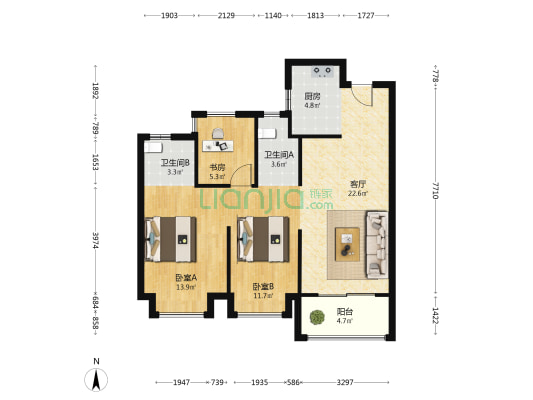 融创翡翠海岸城观澜苑 3室1厅2卫 89平方
