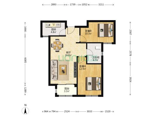 吉宝季景铭郡 2室1厅1卫 87平方