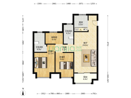 华润紫玥台一期 2室1厅2卫 102平方