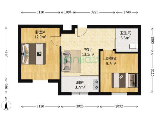新地山湾C区 2室1厅1卫 60平方