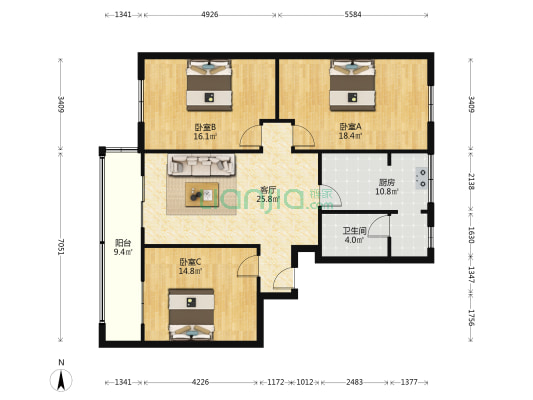 金谷苑 3室1厅1卫 112平方