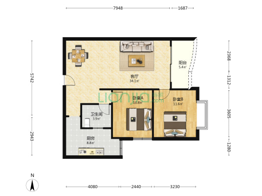 新豪庭 2室1厅1卫 95平方