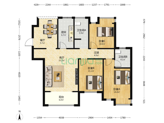 三江名邸 3室2厅2卫 122平方